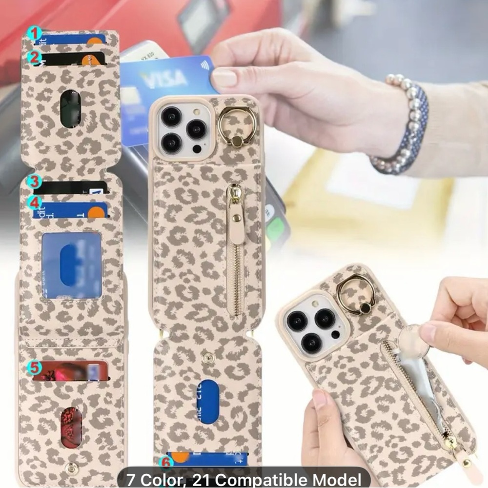 Leopard Print iPhone 14 Pro Case with Card Holder - Picture 3 of 3